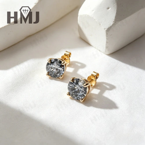 925 Sterling Silver Earrings Unique Salt and Pepper Diamond Gray Round Cut Anniversary Mother's Day Gift Fine Jewelry for Her