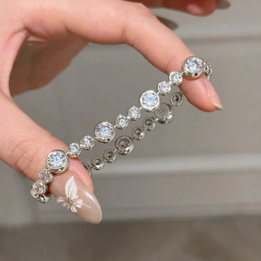 New Exquisite Vintage Full Moissanite Bracelets for Women Luxury 18k Gold Plated Lady's Original Bubble Diamond Link Bracelets
