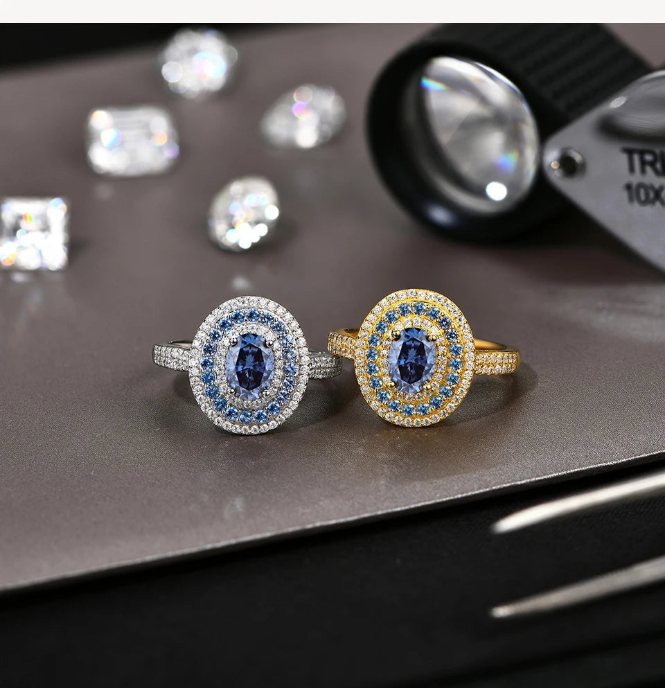 CHARMING Fashion 1.0CT Full Blue Moissanite Ring Lab Diamond 925 Sterling Silver for Women Fine Engagement Jewelry Gift Hot Sale