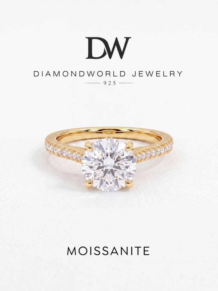 DWJ 2 Carat Gorgeous Round Moissanite Diamond Rings For Women Real 925 Sterling Silver Engagement Wedding Luxury Fine Jewelry