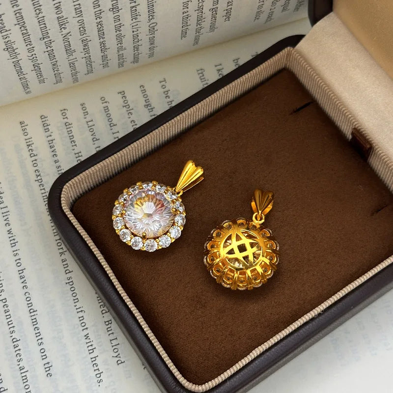 luxury real gold jewelry 24k certifid sparkling large carat purple diamond pendant 999 pure gold high-end clavicle chain gift