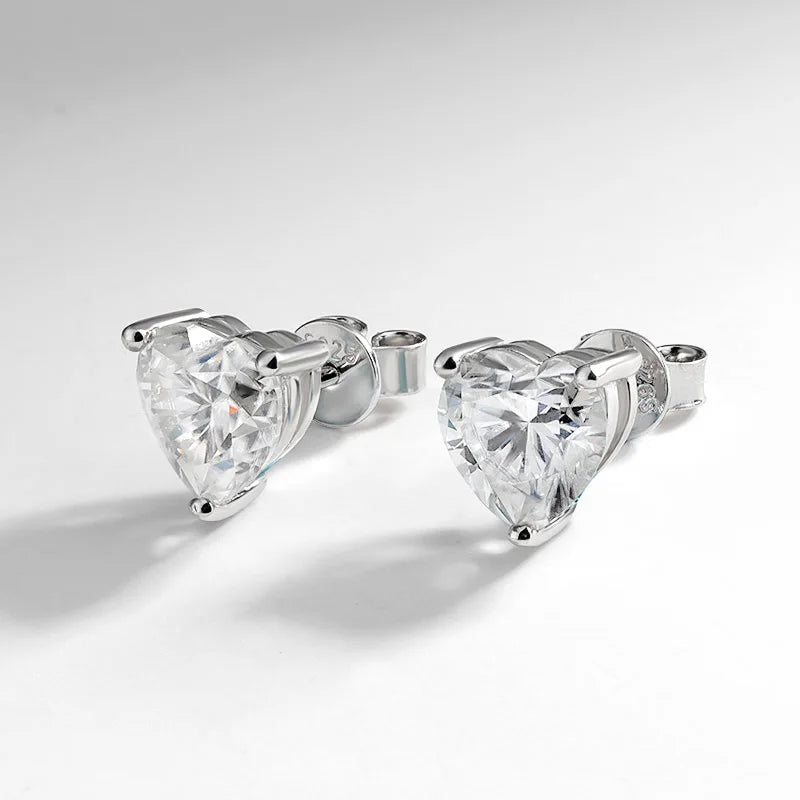 OEVAS 1/2/4 Carat 6.5/8/10mm D Color Heart Moissanite Diamond Stud Earrings For Women 925 Sterling Silver Party Fine Jewelry