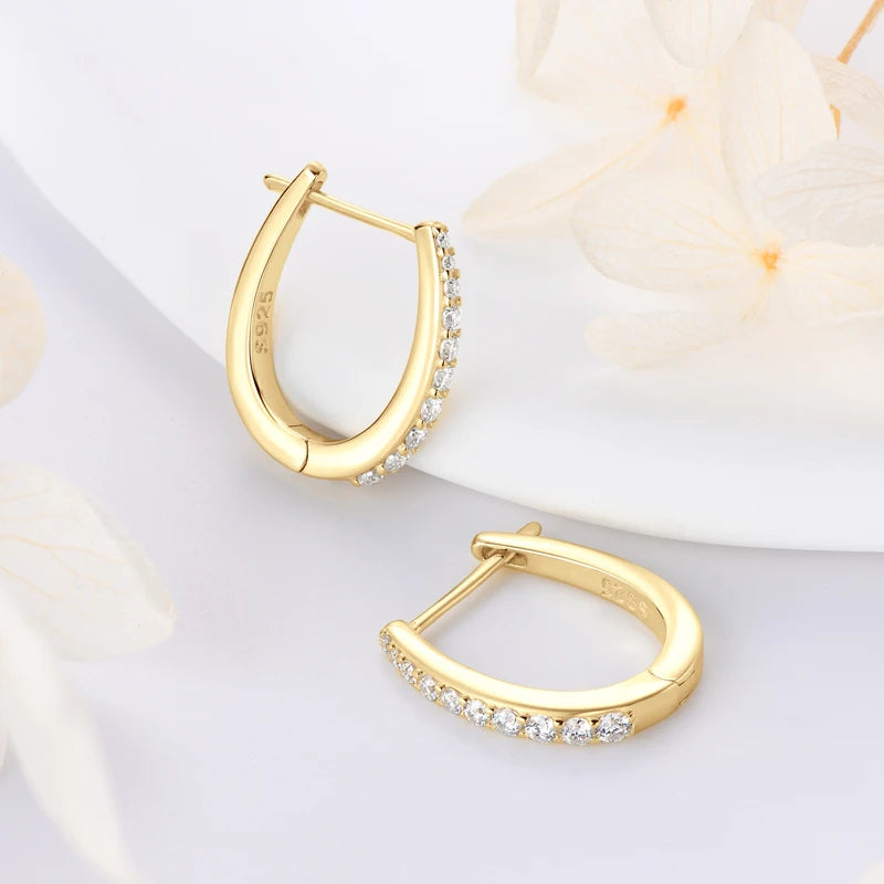 IOGOU S925 All D Moissanite Clip Earrings U Shaped Hoop Huggie 925 Silver for Woman Certified Fine Jewelry Wedding Birthday Gift