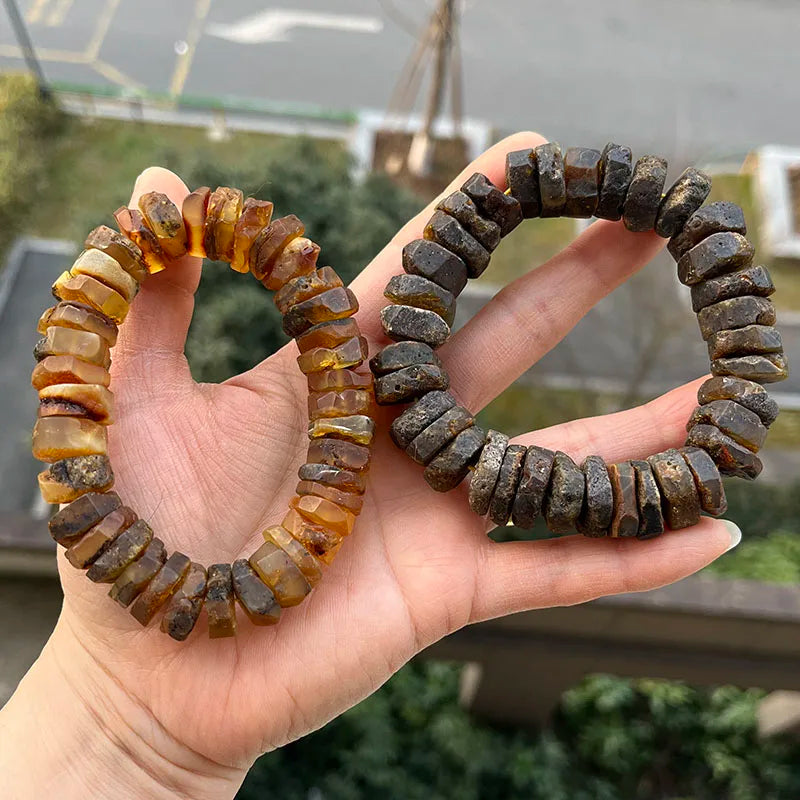 New Real Amber Bracelets for Men Women Unique Irregular Black Bead Good Smell 100% Original Natural Stone Healing Amber Jewelry