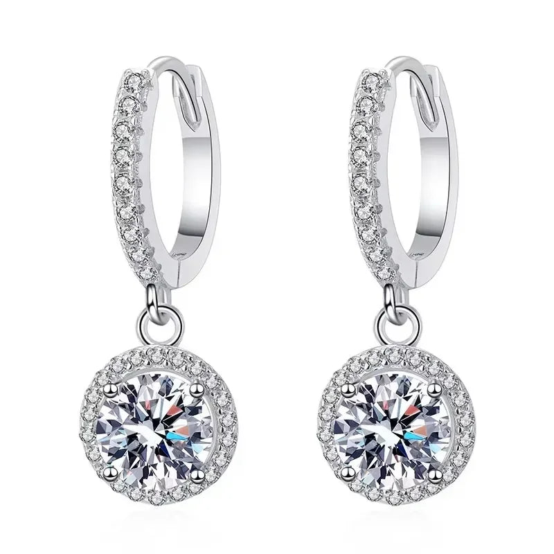 925 Sterling Silver 1 Carat Moissanite Round Earrings for Women Luxury Evening Style