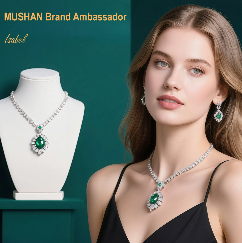 MUSHAN Luxury Jewelry 925 Sterling Silver Chain Pendant Necklace Lab Grown Emerald Ruby Gemstones Necklaces Pendants GRC Jewelry