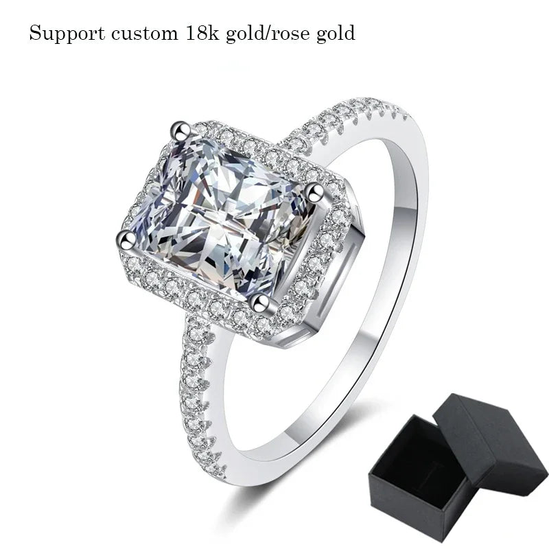 Smyoue Certified 2/1CT Radiant Cut Moissanite Engagement Ring  Colorless VVS Diamond Proposal Rings Sterling Silver Weddig Band