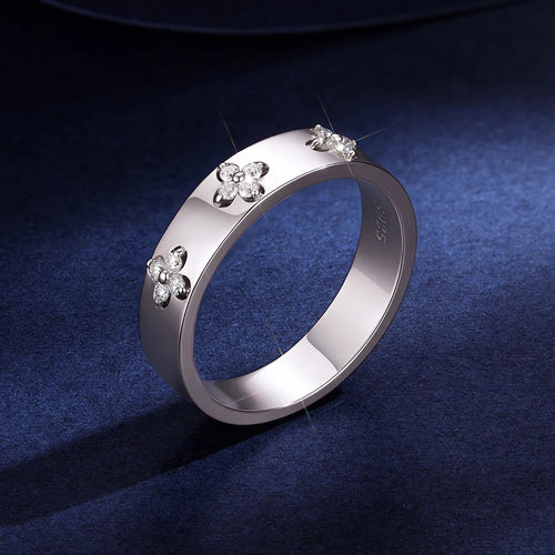 Bamoer U Moissanite Ring 925 Sterling Silver Unique Four-leaf Clover Moissanite Design Certified Rings Women Fine Jewelry