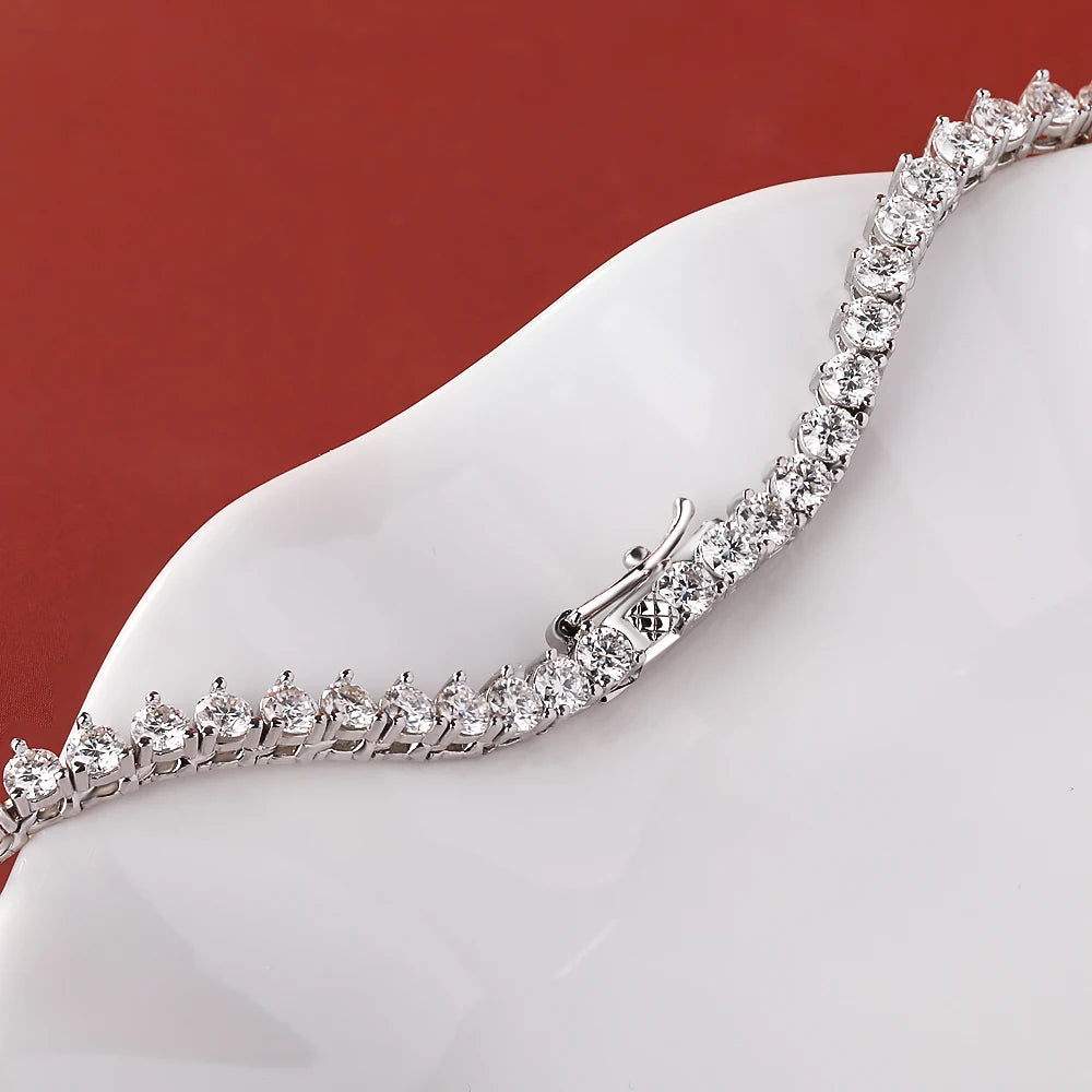 BXINY Gradual Round Moissanite Curved Tennis Necklace S925 Silver Gradient Round Diamonds for Women Wedding Bride Choker Jewelry