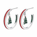 Luxury Style Christmas C Earrings Gorgeous Appearance Durable Alloy Xmas Tree Studs Exquisite Shiny Crystals Winter Hoop Jewelry