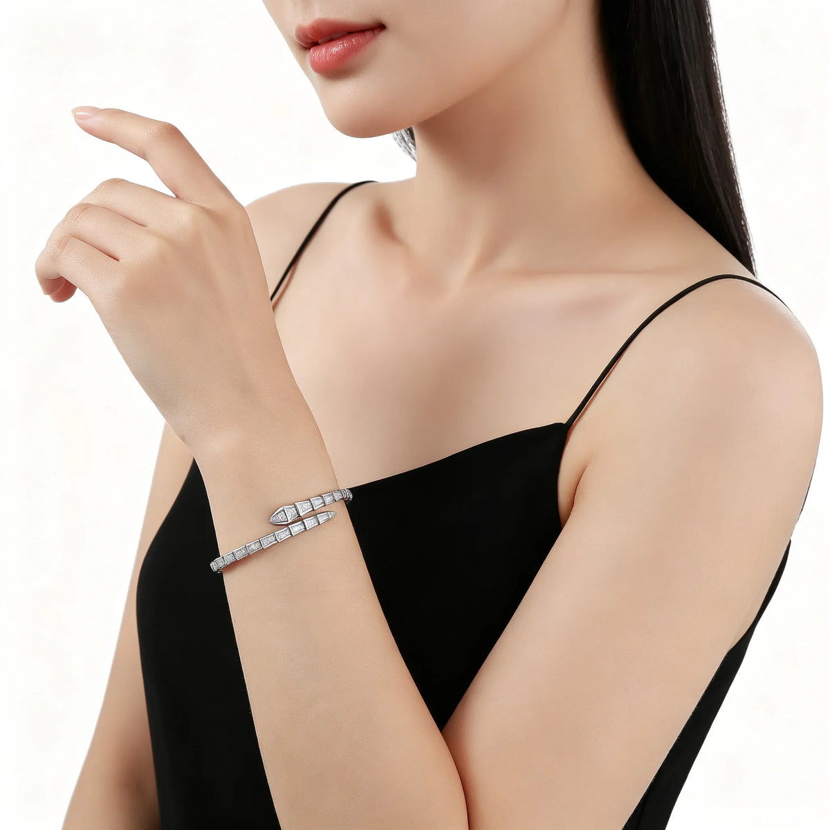 3.4CTW Moissanite Snake Stretch Bangle S925 Sterling Silver Flexible Serpent Bracelet For Women Wedding Party