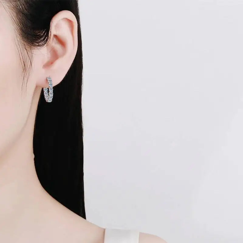 2.6Ct D Color Moissanite 925 Sterling Sliver Plated White Gold Hoop Earring For Women Wedding Party Jewelry