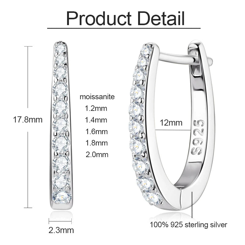 IOGOU S925 All D Moissanite Clip Earrings U Shaped Hoop Huggie 925 Silver for Woman Certified Fine Jewelry Wedding Birthday Gift