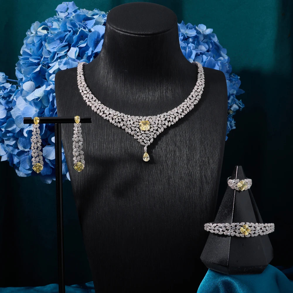 023818 Women Necklace Sets Cubic Zirconia Bridal Jewelry DuBai Saudi Wedding Engagement Party Festival Jewel Accessory