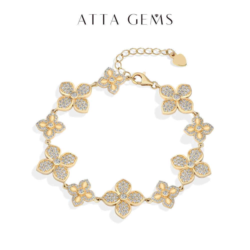 ATTAGEMS Plants Eternity Moissanite Bracelet for Women 925 Sterling Silver Adjustable Classical Tennis Chain Trendy Fine Jewelry