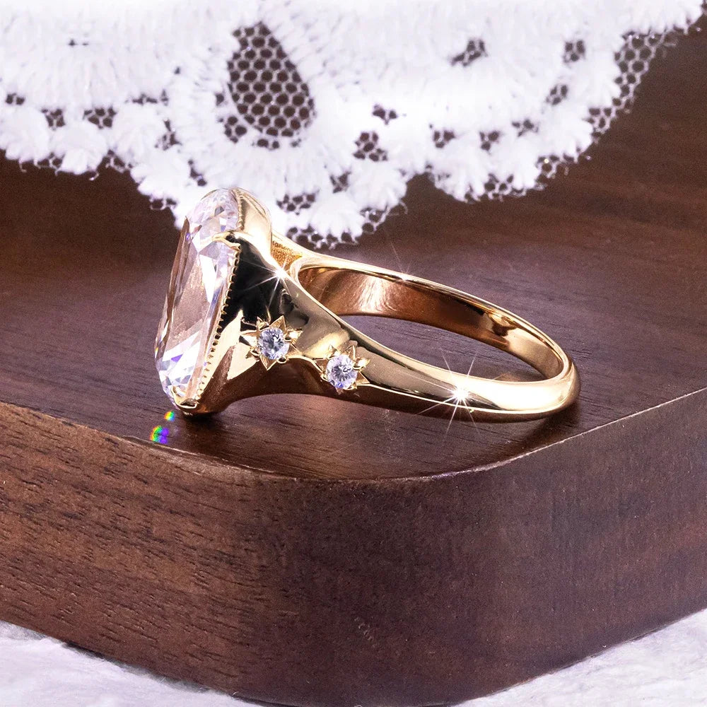 QIBAOKU 10CT Elongated Cushion Moissanite Ring S925 Sterling Silver for Women Big Diamond Vintage Wedding Band Jewelry GRA 2026
