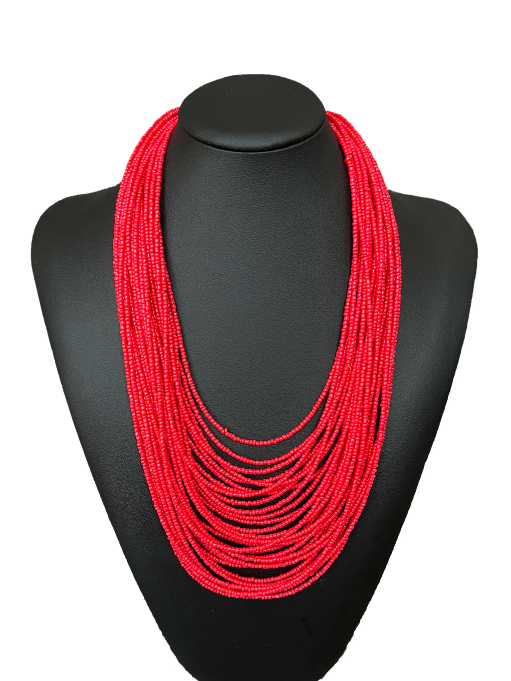 A bohemian‑style handmade beaded multi‑layer red beaded necklace for women, seaside vacation jewelry