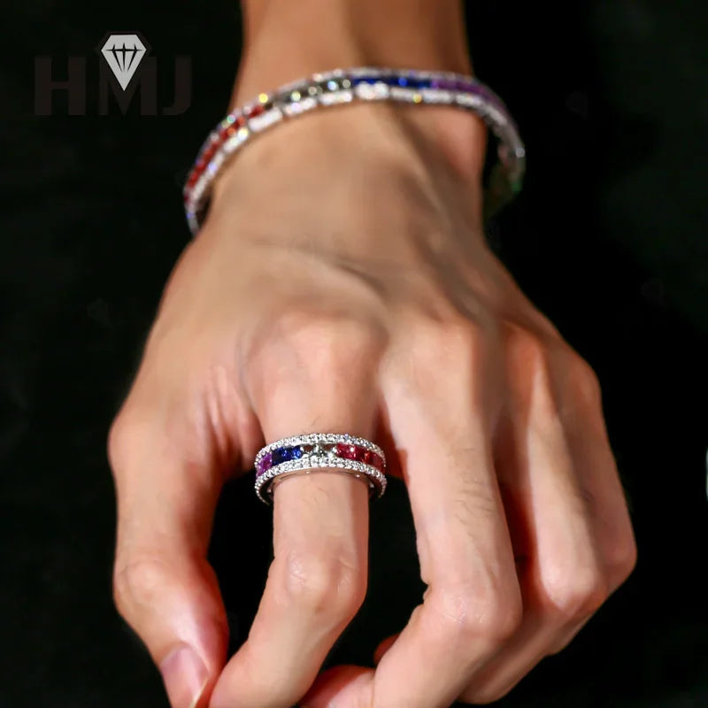 925 Sterling Silver Ring Lab Sapphire Princess Cut Rainbow Gemstones for Women Luxury Elegant Anniversary Birthday Gift Charms