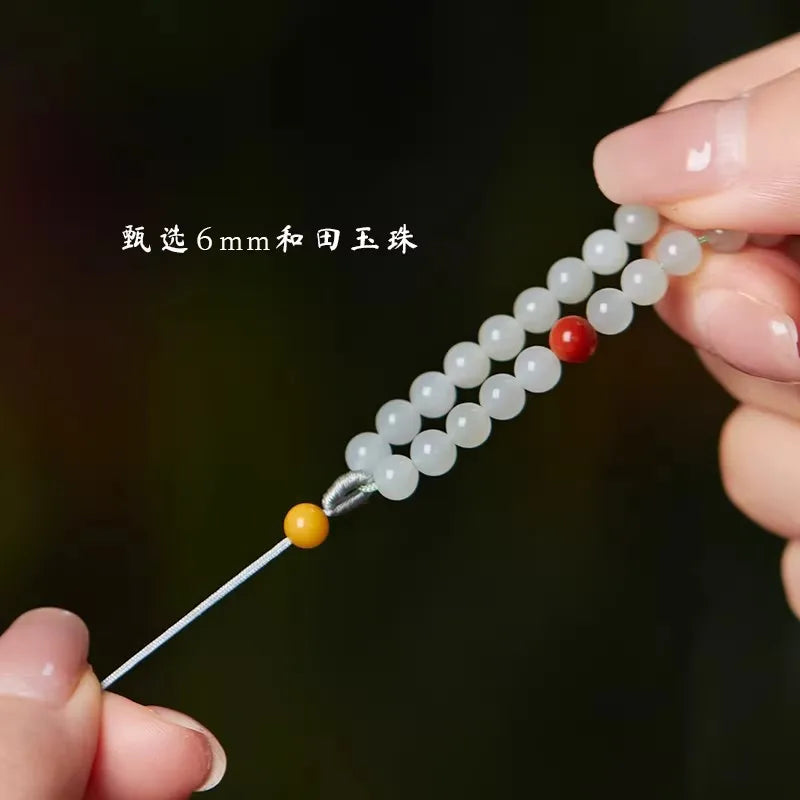 Natural Light Blue Hetian Jade Pendant Necklace Cord for Women Delicate Elegant Sweater Chain Gifts