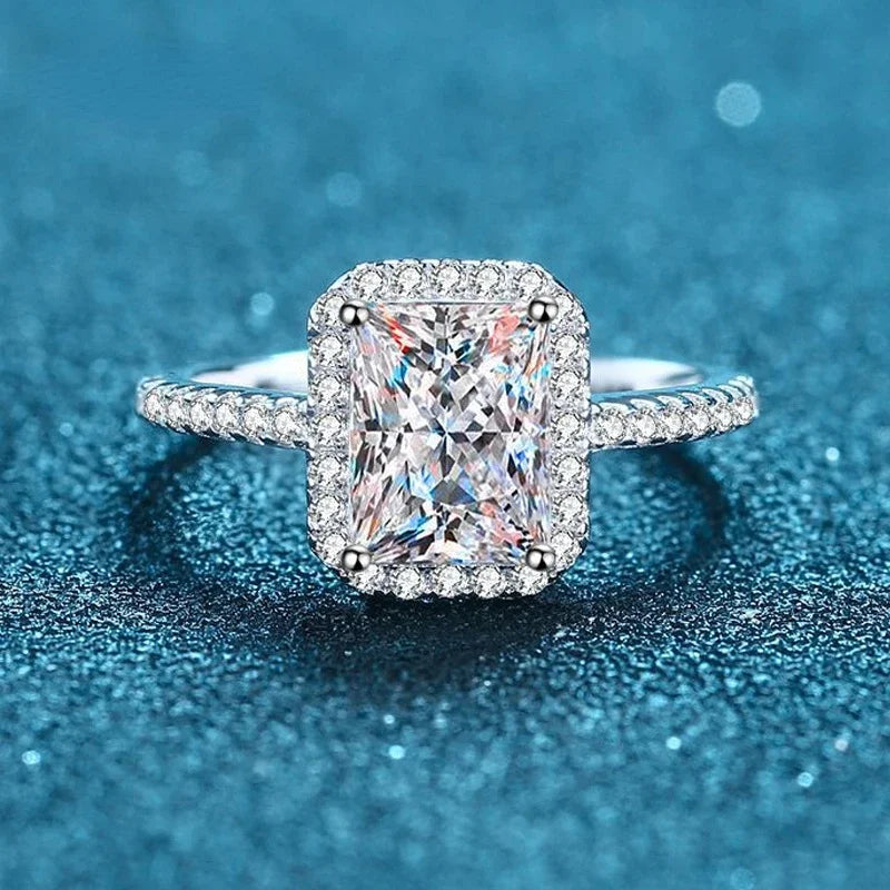 Smyoue Certified 2/1CT Radiant Cut Moissanite Engagement Ring  Colorless VVS Diamond Proposal Rings Sterling Silver Weddig Band