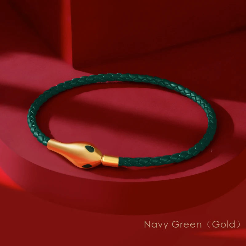 Classic Design Luxury Snakehead Bangles for Women Fashion Jewelry Genuine Braided Leather Bracelets Party Gifts Wholesale