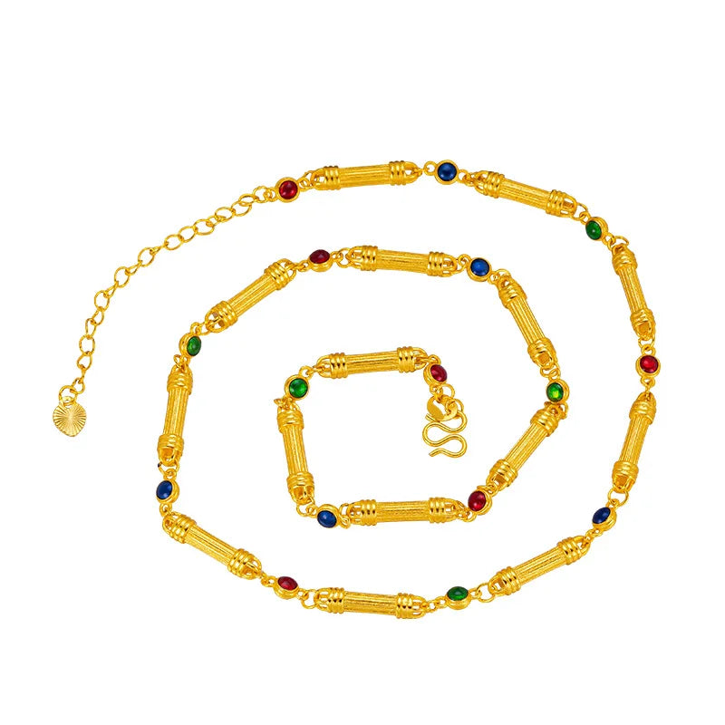 9999 24K  real  gold store same gold women's necklace candy bamboo series collarbone chain sexy generous beautiful jewelry