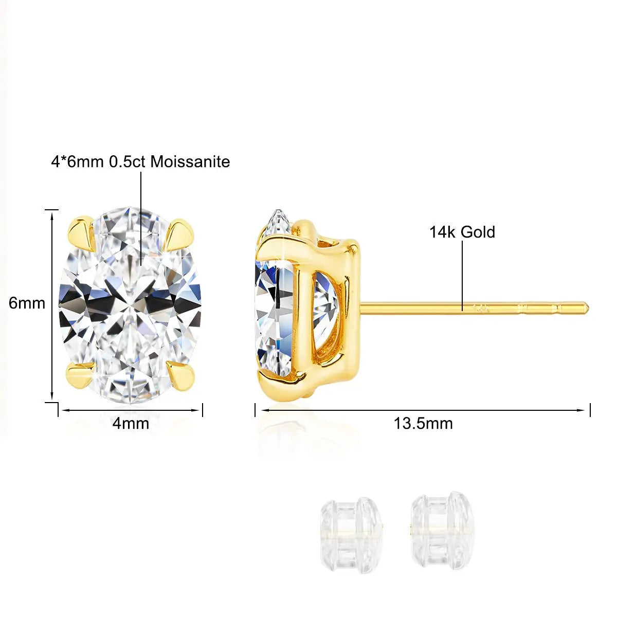 Classic 14K Gold Egg Shaped Moissanite Stud Earrings Oval Natural Zircon Trendy Engagement Ear Stud for Women Wedding Jewelry