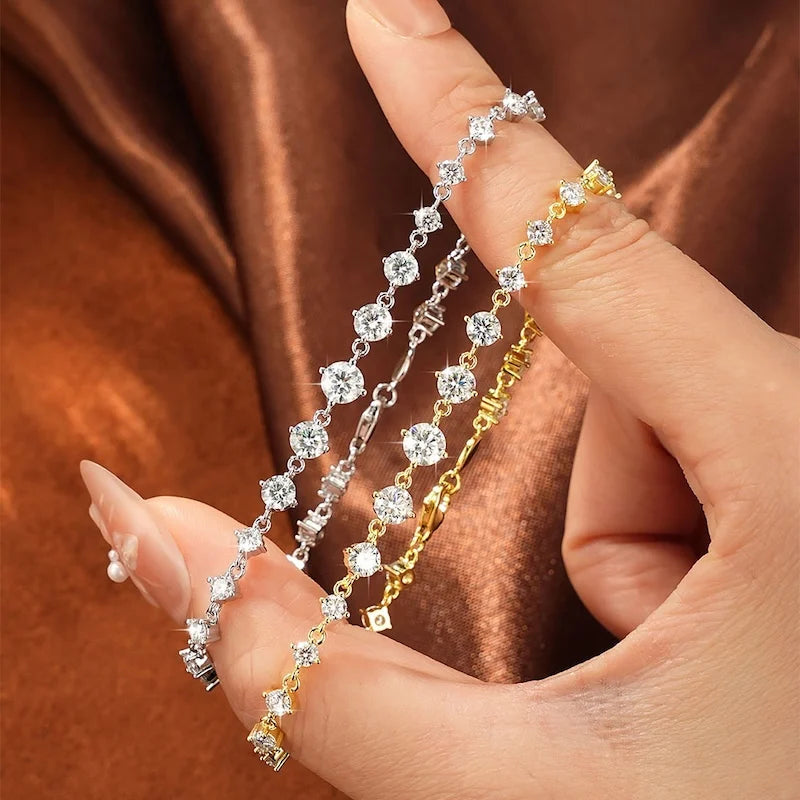 Rrjzz 5mm&4.5mm&4mm D-Color Moissanite Climber Bracelet for Women CZ Lab Imitation Diamond 18CM Charm Bracelets Jewelry Gifts