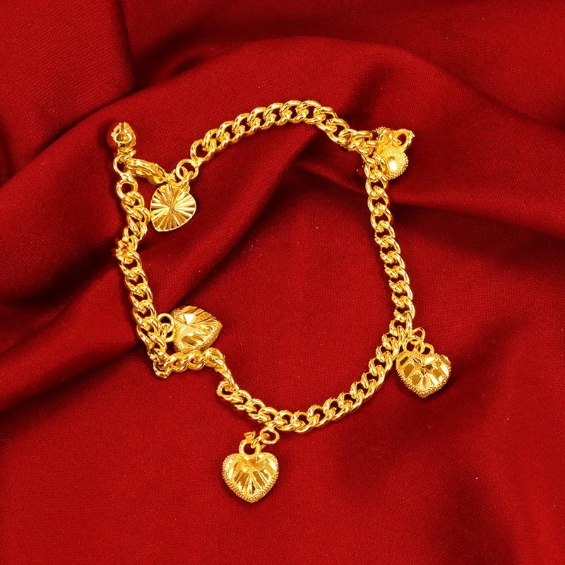 Orginal 24K Gold Plated Bracelet for Men Women Heart Love Pendant Bracelets Bangle Valentine's Day Gifts Wedding Jewelry Gifts