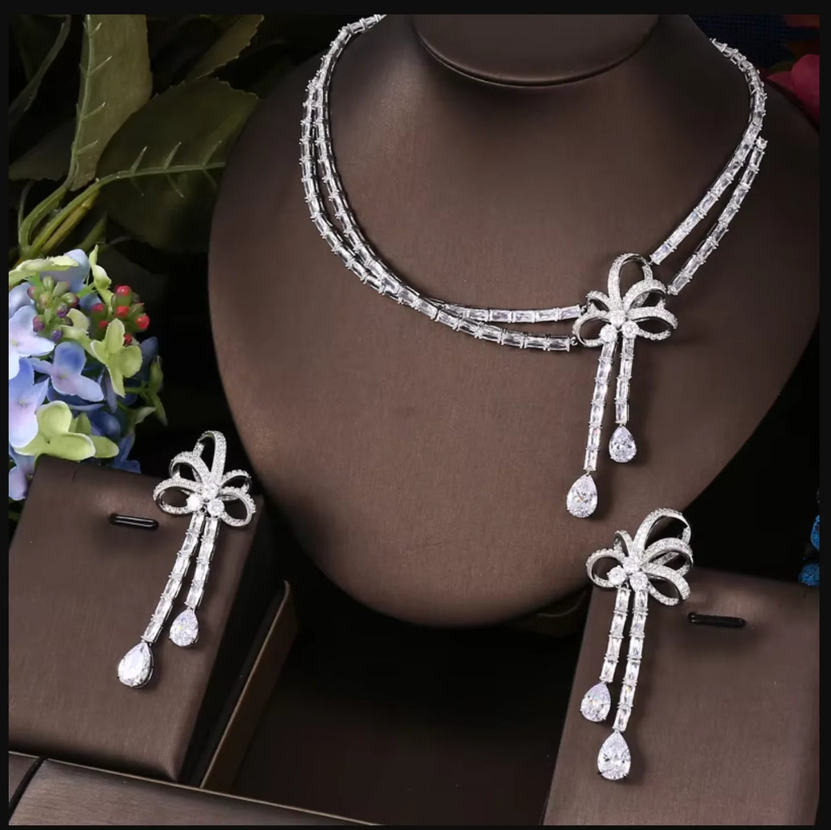 Janekelly 2pcs Bridal Zirconia Full Jewelry Sets For Women Party, Luxury Dubai Nigeria CZ Crystal Wedding necklace sets