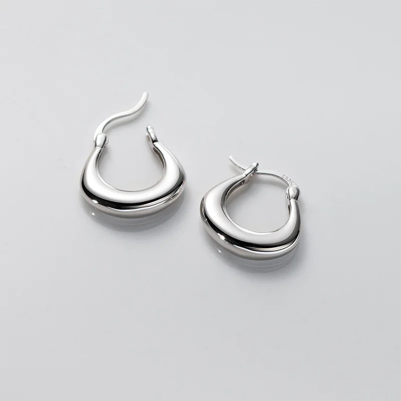 WANTME 925 Sterling Silver Statement Gold U-shaped Piercing Hoop Earrings for Women Fashion Simple European Loop Devise Jewelry
