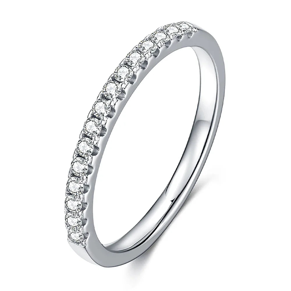 1.5mm Micro Pave Eternity Band All Moissanite Diamond Rings 925 Sterling Silver Plated 18k Gold Half Eternity Ring for Women