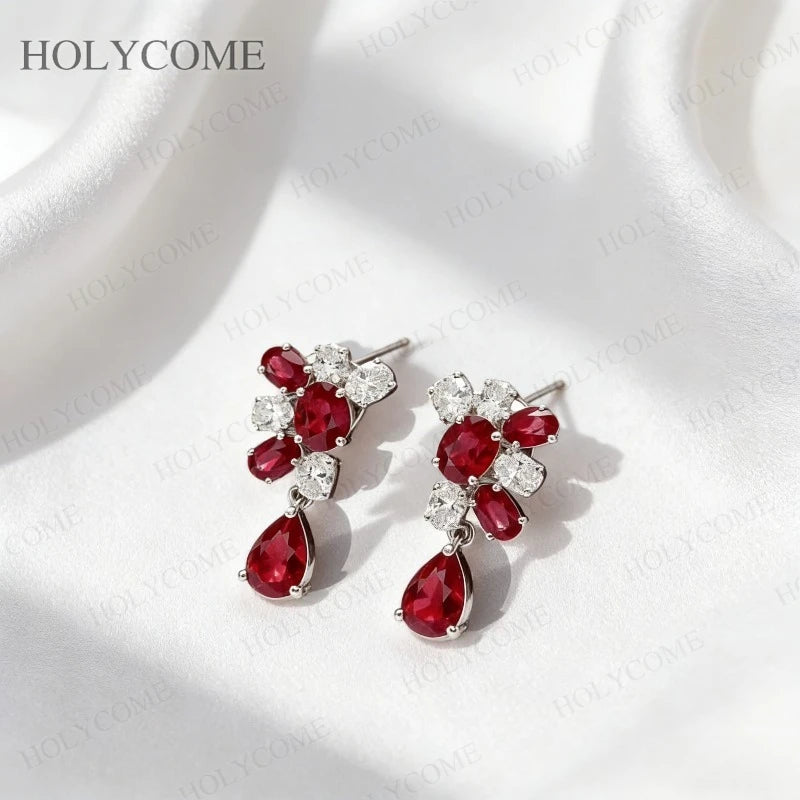 Solid 925 Sterling Silver Earrings Moissanite Ruby Earrings With Certificate Fashion Luxury Earrings For Christmas Jewelry Gifts
