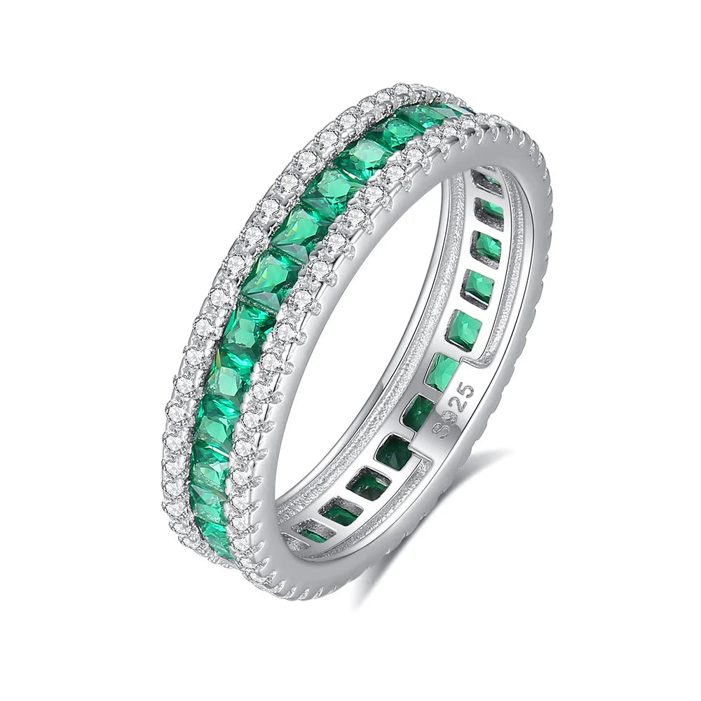 MUSHAN Luxury Jewelry Square Rainbow Gemstones Ring for Women 925 Sterling Silver Rings Bands S925 Luxury Fine Jewelry