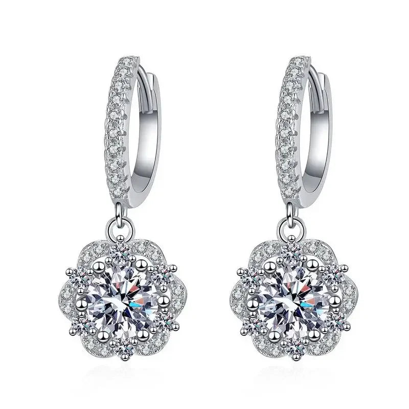 18K gold set with diamonds PT950 platinum earrings rose luxury women's earrings 1 carat D color moissanite earrings