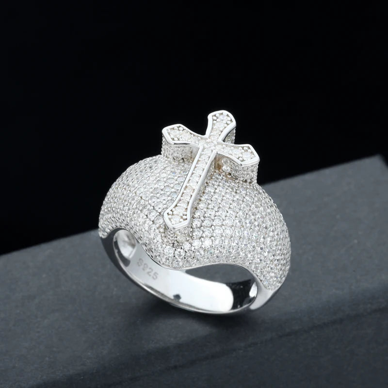 TUHE Unisex Hip Hop Cross Rings For Men 925 Moissanite Jewelry Luxury Fashion 925 Rings For Men Hip Hop Jewelry Party Gift