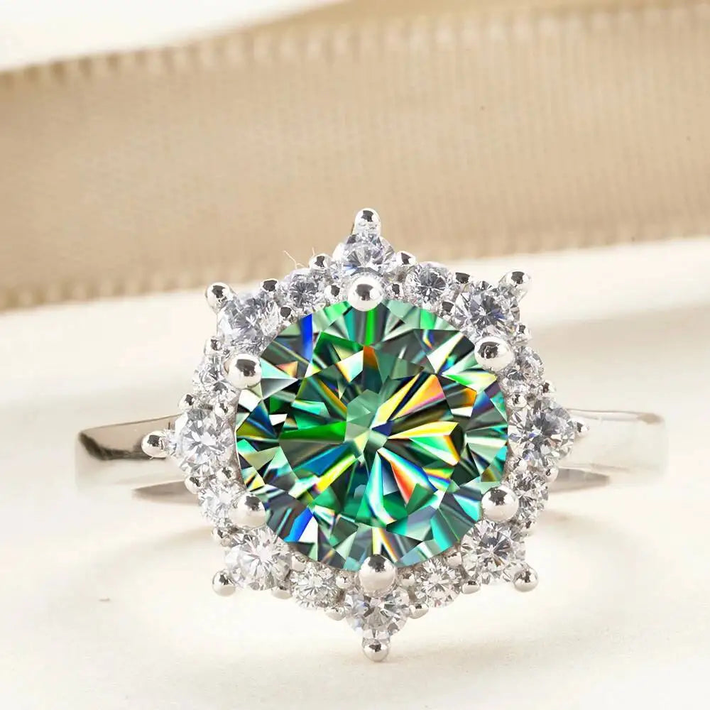 JH Real Moissanite Luxury Flower Ring 3.0Carat Diamond Fancy Wedding Rings For Women 925 Sterling Silver Fine Jewelry
