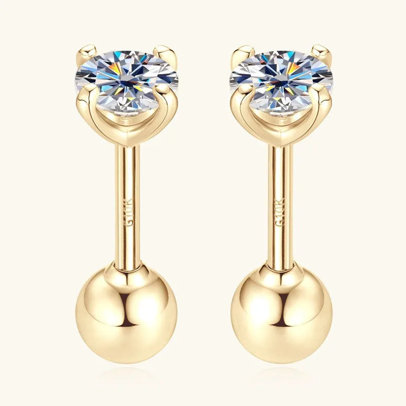 10k Solid Gold 0.6cttw D Color Moissanite Stud Earrings Screwback Real Au417 Yellow Gold Mosan Diamond Earrings Fine Jewelry