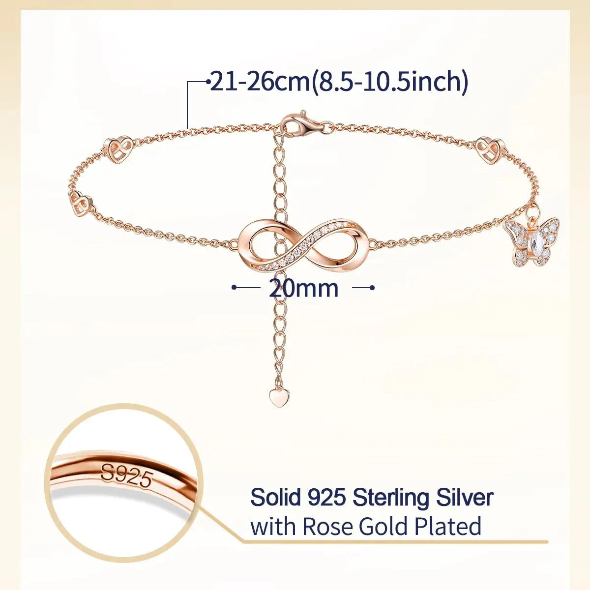 APIR 925 Sterling Silver Moissanite Foot Bracelet for Women Infinity Symbol Heart Butterfly Anklets Jewelry Valentine's Gift
