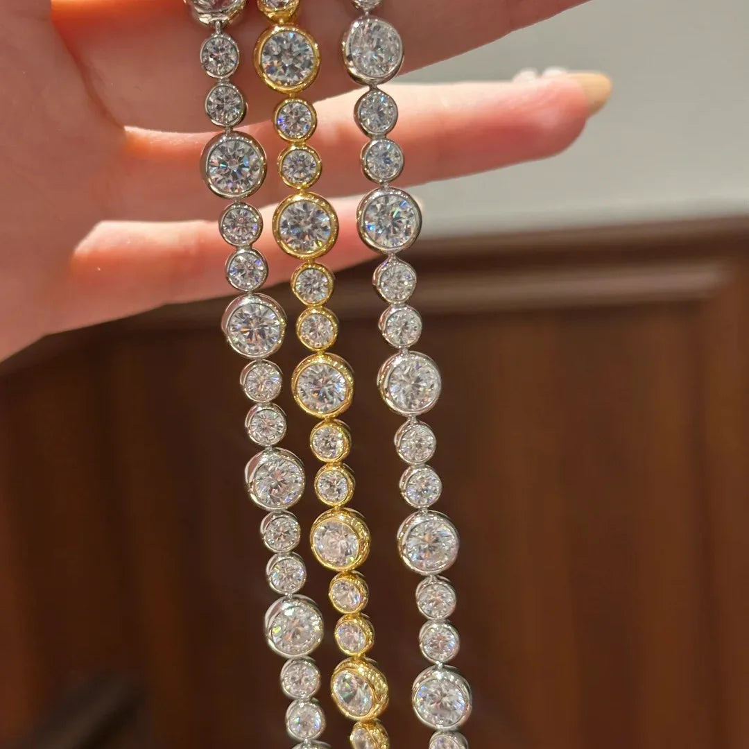 New Exquisite Vintage Full Moissanite Bracelets for Women Luxury 18k Gold Plated Lady's Original Bubble Diamond Link Bracelets