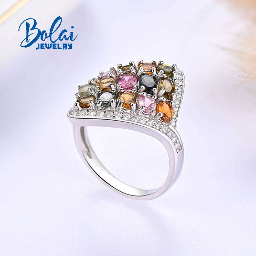 Luxury 925 sterling Silver Ring Natural Multi-Tourmaline Women's fineJewelry Party Gift Bolaijewelry