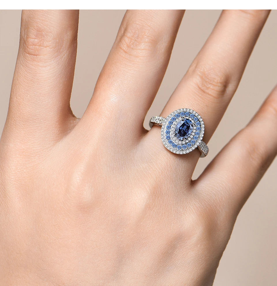 CHARMING Fashion 1.0CT Full Blue Moissanite Ring Lab Diamond 925 Sterling Silver for Women Fine Engagement Jewelry Gift Hot Sale