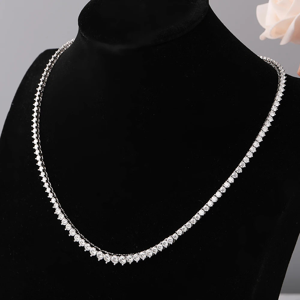 BXINY Gradual Round Moissanite Curved Tennis Necklace S925 Silver Gradient Round Diamonds for Women Wedding Bride Choker Jewelry