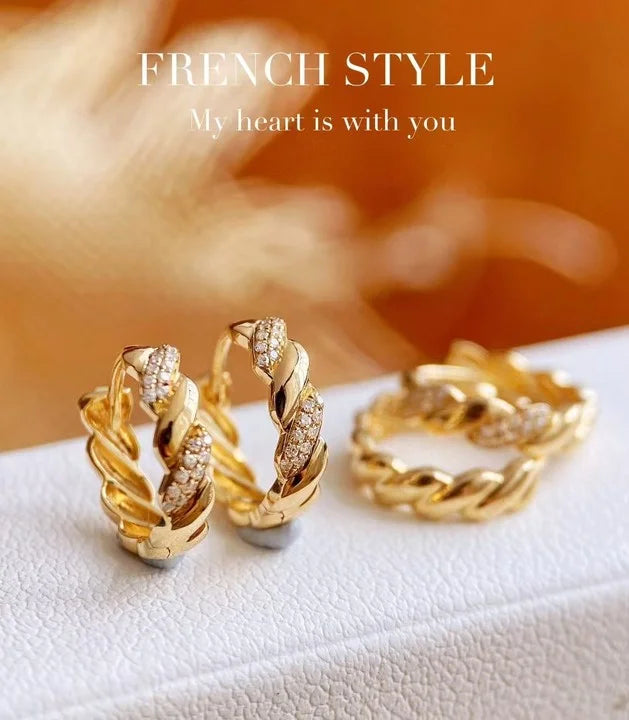 Luxury 18K Yellow Gold Twisted Wire Huggie Earrings Fashion Genuine Diamond French Ear Hoop Heavy Hand Craft Fine Jewelry Retail