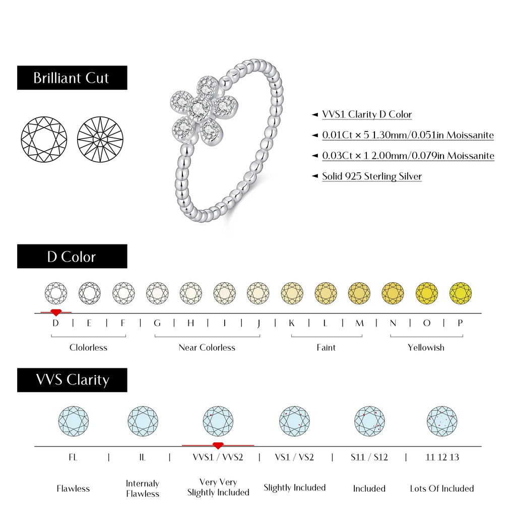 MODIAN D Color Moissanite Finger Rings 925 Sterling Sliver Delicate Flower Beaded Lab Diamond Rings For Women Fine Jewelry