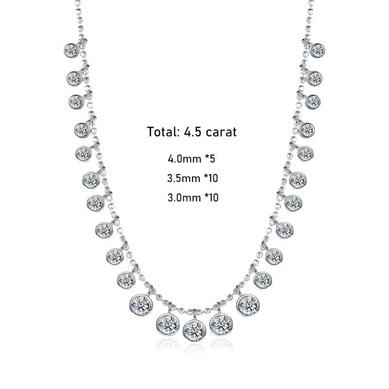 Tezzc Round Party Necklace 925 Sterling Silver With White Gold   Luxury Wedding Tennis Necklace for Women  Full Diamond Jewelry