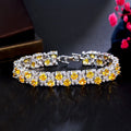 Pera Elegant Leaf and Oval Chain Link Silver Color Red Green Cubic Zirconia Bracelets for Women Fashion Jewelry Accessories B084