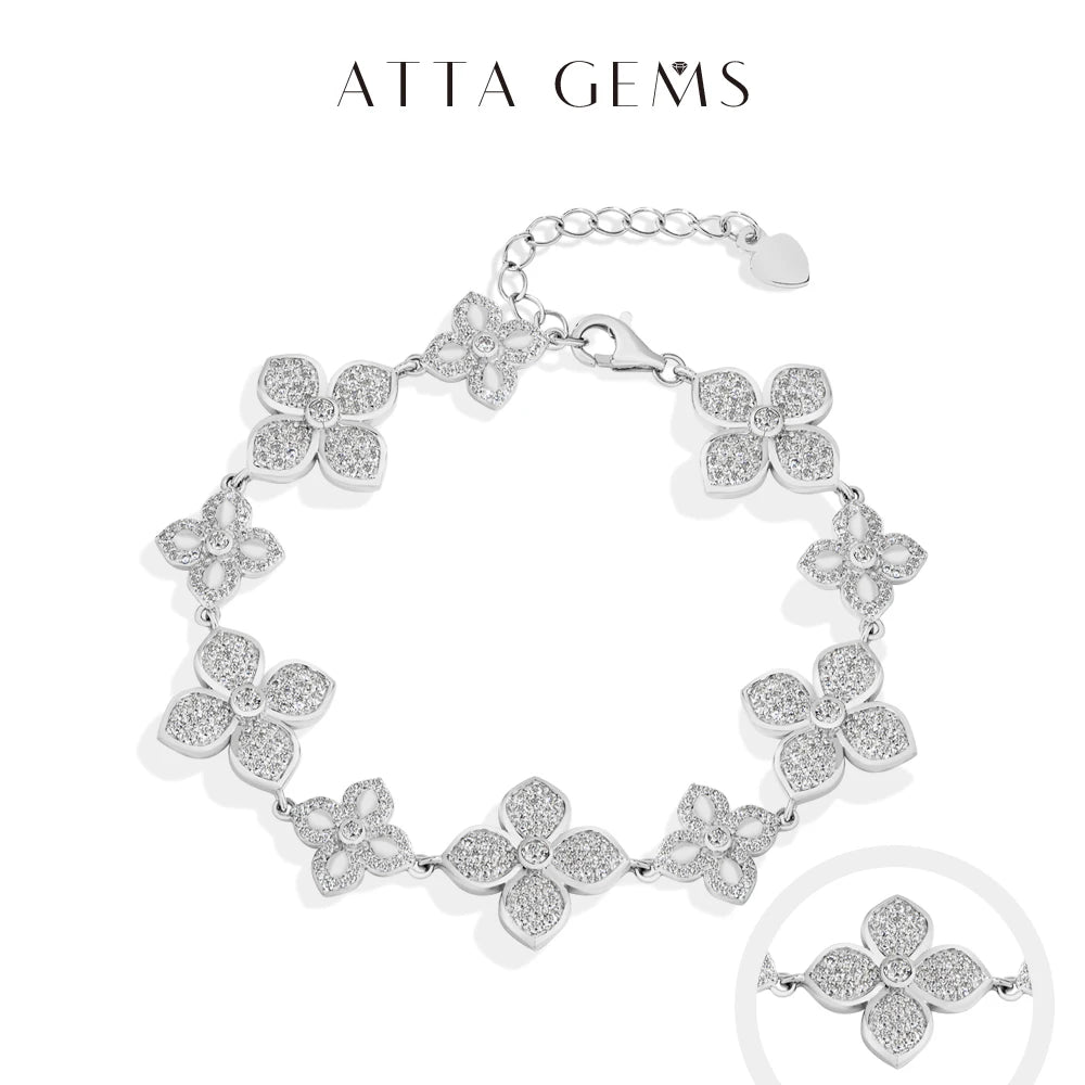 ATTAGEMS Plants Eternity Moissanite Bracelet for Women 925 Sterling Silver Adjustable Classical Tennis Chain Trendy Fine Jewelry