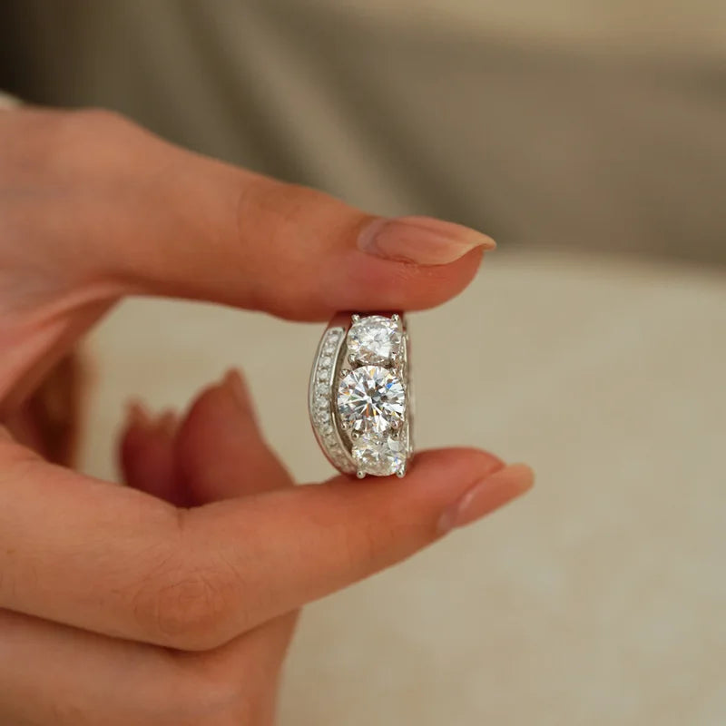 Platinum Pt950 Moissanite Ring For Women, 4ct Design, Cluster Setting, Crown-Shaped Diamond Stackable Fine Jewelry Gift