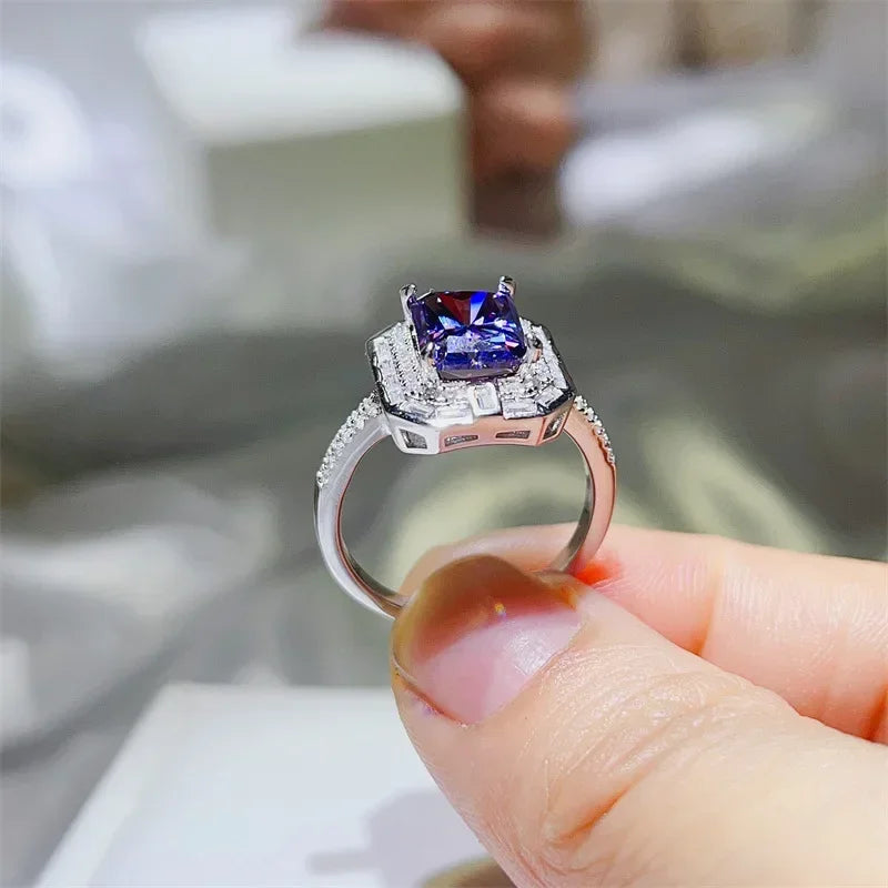 FCGJHW 3CT Radiant Cut Blue Moissanite Rings S925 Silver For Women Men Sapphire Rectangle Diamond Wedding Bands Jewelry 2026